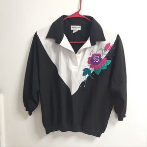 VTG Bonnie & Blair Multicolored Floral Embroidered Medium Blouse 3/4 Long Sleeve